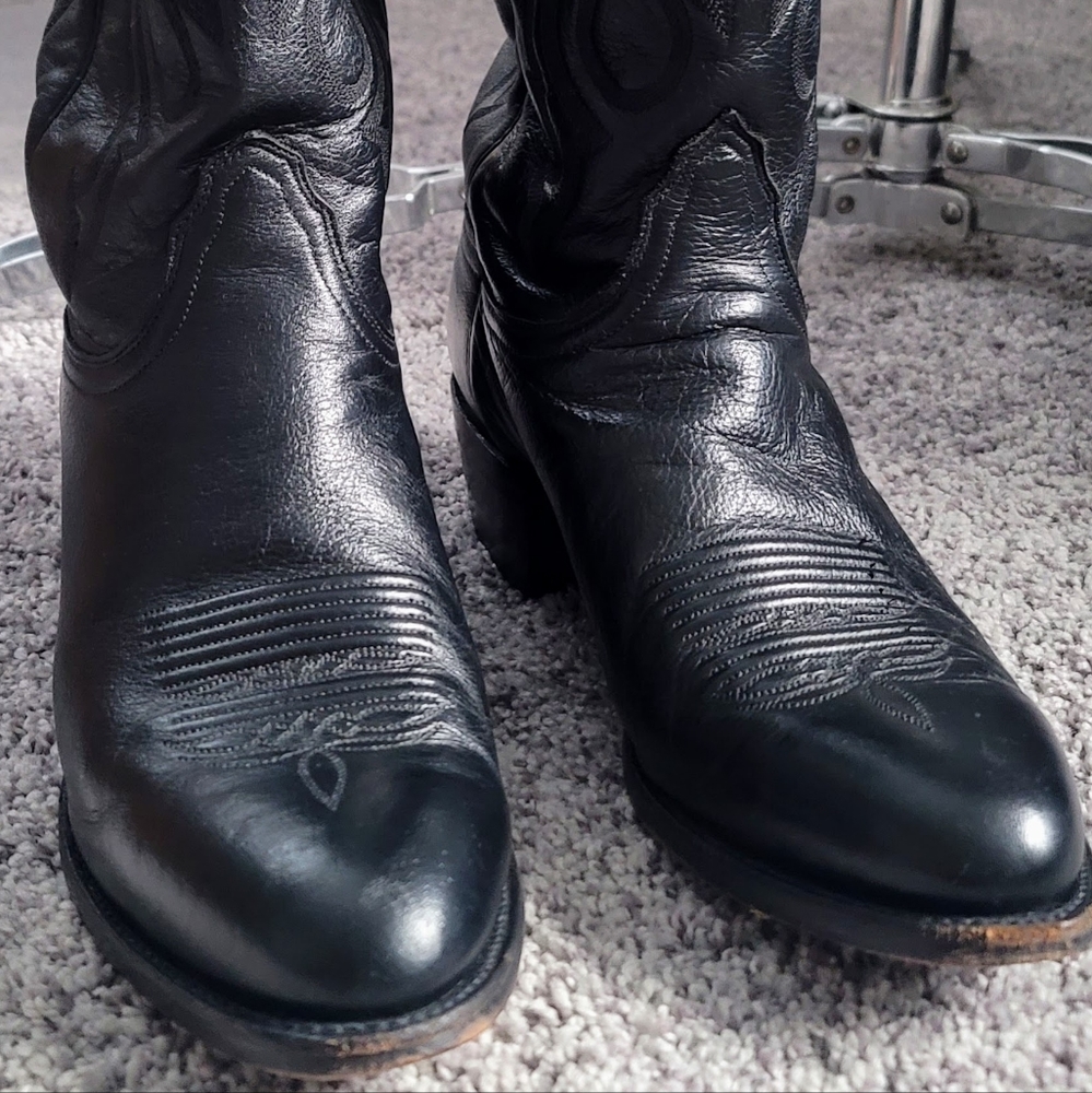 Lucchese 2000 T3094R4 Black Calf Skin Leather Western Men's Cowboy Boots Size 10